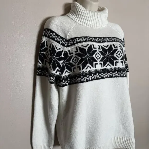 Lands End Sweater-Pullover-Fair Isle Turtleneck-Ivory, Cotton Blend-Medium - Picture 3 of 9